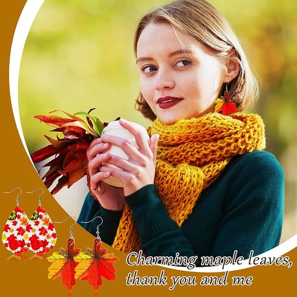 New 24 Pairs Seasonal Fall Faux Leather Earrings Teardrop Earrings Sunfl… - Picture 1 of 7